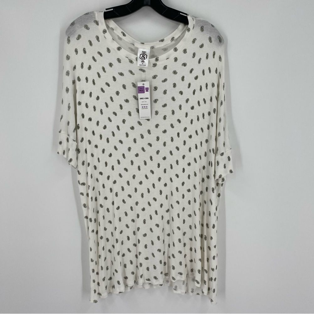 Agnes & Dora Women’s Crew Neck Fitted Short Sleeve Ribbed Knit Teeshirt size M/L